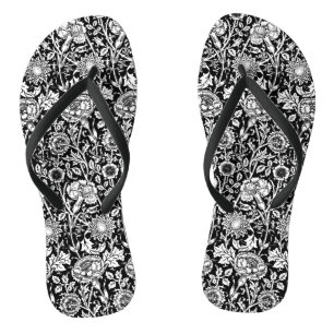 Chanclas Damasco de claveles de Art Nouveau, negro y blanco