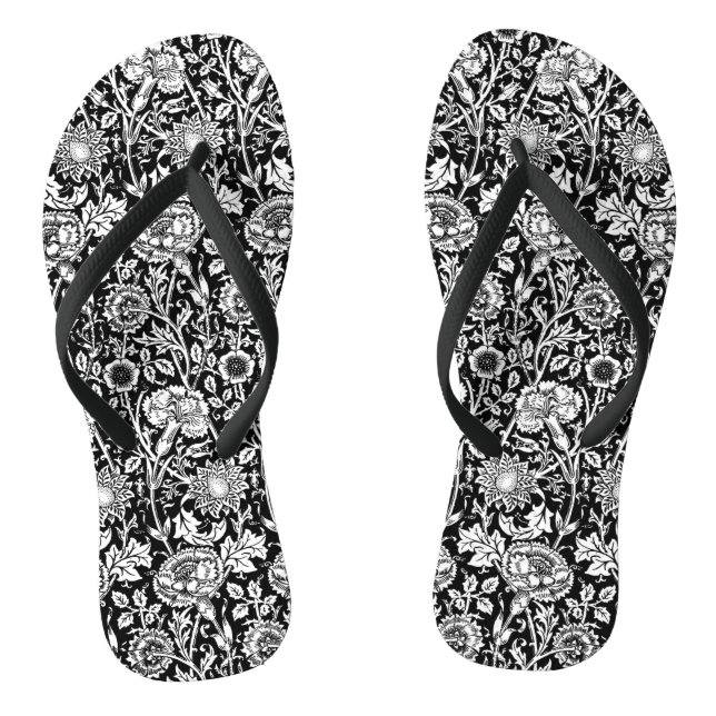 Chanclas Damasco de claveles de Art Nouveau, negro y blanco (Plantilla)