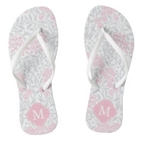 Damasco floral rosa y gris monogramado