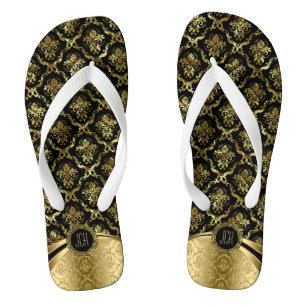 Chanclas Damascos Florales De Oro Y Negro