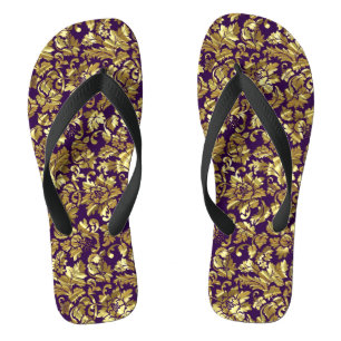 Chanclas Damascos Florales Profundos De Púrpura Y Oro