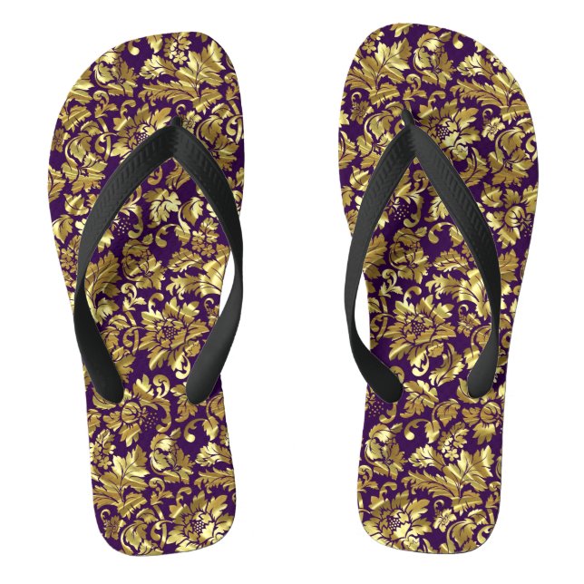 Chanclas Damascos Florales Profundos De Púrpura Y Oro (Plantilla)