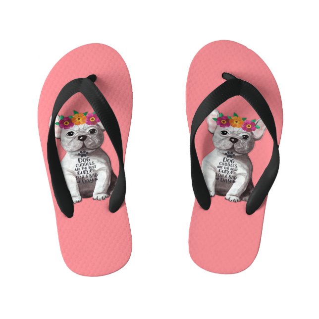 Chanclas de Bulldog Francés en Rosa para Niños (Plantilla)