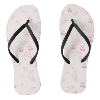 Chanclas de estilo Coquette con conejitos y cereza
