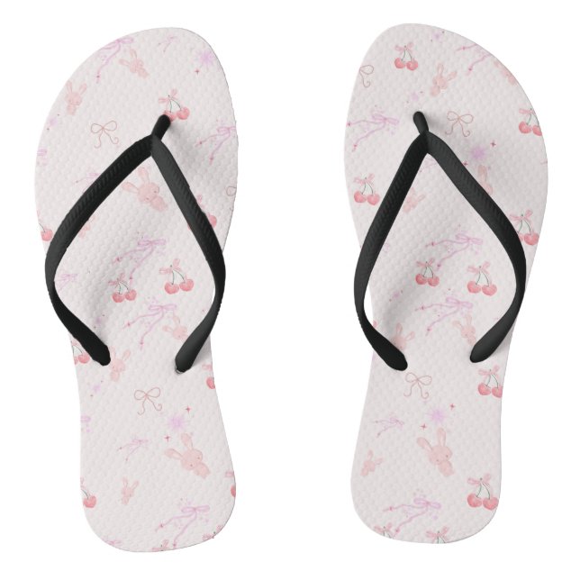 Chanclas de estilo Coquette con conejitos y cereza (Plantilla)