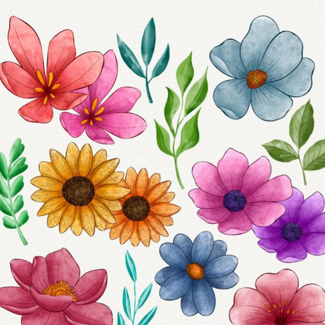 Chanclas de Flores Acuarela (A vibrant array of hand-painted flowers fills the canvas, showcasing a delightful mix of colors.)