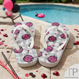 Chanclas de gingham de mariquita rosa para niños
