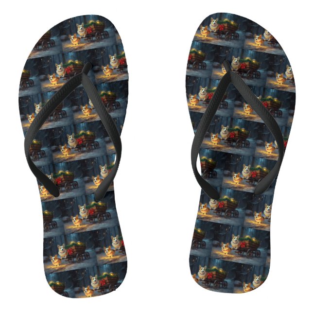 Chanclas Decoración Navideña Trineo Nevado Corgi (Plantilla)