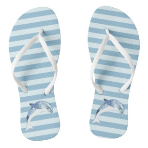 Chanclas Delfín Adorable Sobre Rayas Azules Claras