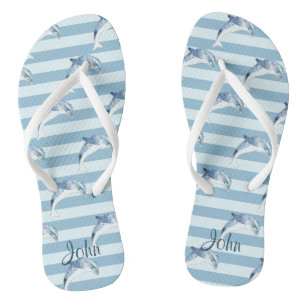 Chanclas Delfines Adorables en Rayas Azules Claros