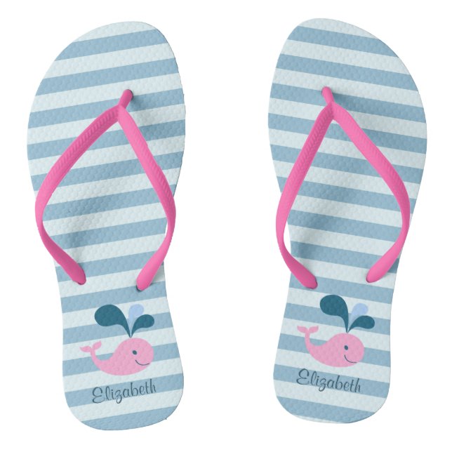 Chanclas Delfines Adorables ,Rayas Azules Claros-Personaliz (Plantilla)