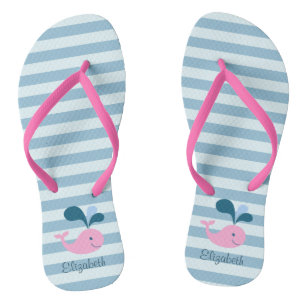 Chanclas Delfines Adorables, Rayas Azules Ligeras Personali