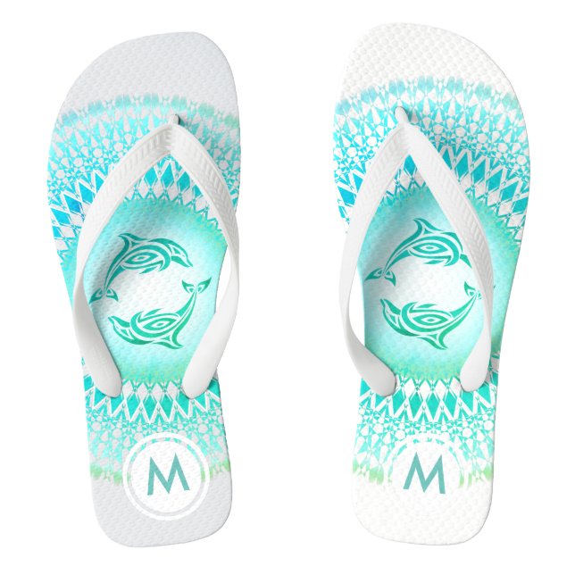 Chanclas Delfines Mandala Monograma Blanco Verde (Plantilla)