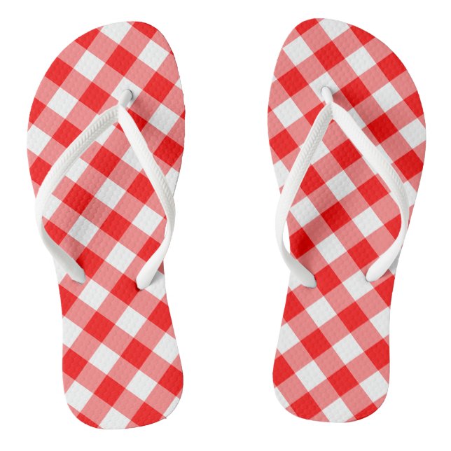 Chanclas Diagonal de Gingham de gran tamaño rojo y blanco (Plantilla)