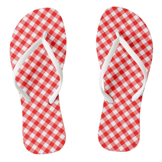 Chanclas Diagonal de Gingham de tamaño medio rojo y blanco (Plantilla)