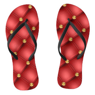 Chanclas Diamante dorado de cuero tetón rojo volteado
