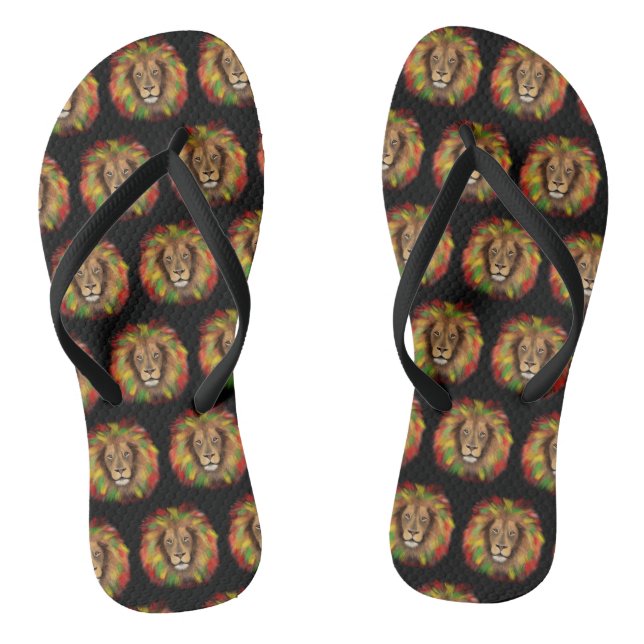Chanclas Dibujo de cabeza de león Rasta rojo amarillo verde (Plantilla)