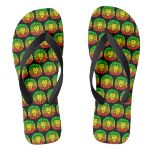 Chanclas Dibujo de cabeza de león Rasta rojo amarillo verde