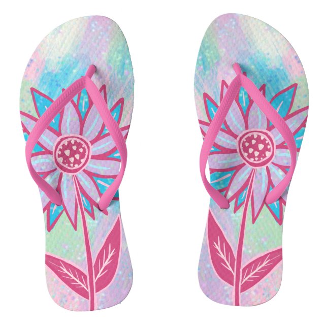 Chanclas Dibujo de Flor Pastel Adorable (Plantilla)