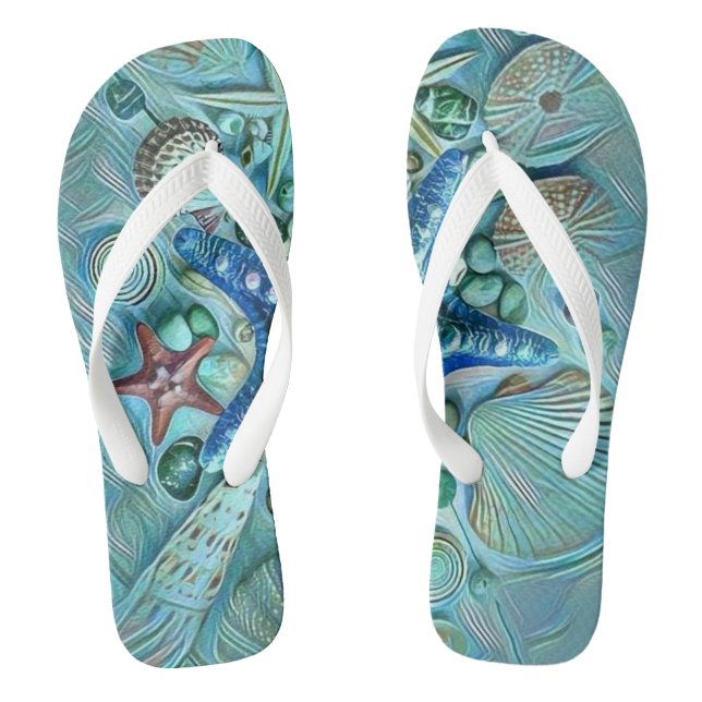 Chanclas Diferentes tipos de conchas tropicales pintura azu (Plantilla)
