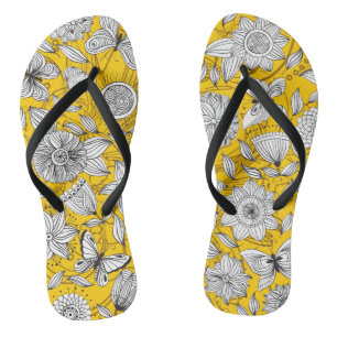 Chanclas Diseño abstracto floral amarillo blanco