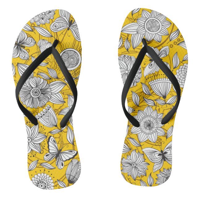 Chanclas Diseño abstracto floral amarillo blanco (Plantilla)