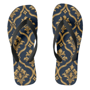 Chanclas Diseño de Motivo Vintage de Damasco Dorado y Azul