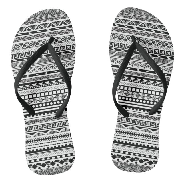 Chanclas Diseño de patrones aztecos blanco y negro (Plantilla)