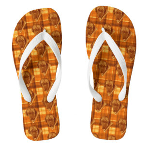 Chanclas Diseño de perro Bordeaux con cuadros anaranjados d