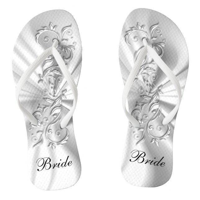 Chanclas Diseño de satinado blanco y de plata | Novia (Plantilla)