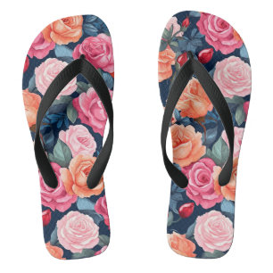 Chanclas Diseño del patrón de Rosas de Naranja rosado rojo