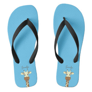 Chanclas Divertida jirafa personalizado nombre azul zapatil