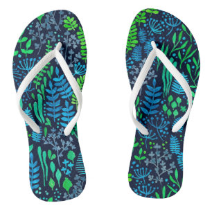 Chanclas Doodles florales de color de agua fondo oscuro