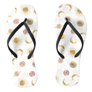 Chanclas Dorado Sun Moon Planetas Espacio ilustracion Blanc