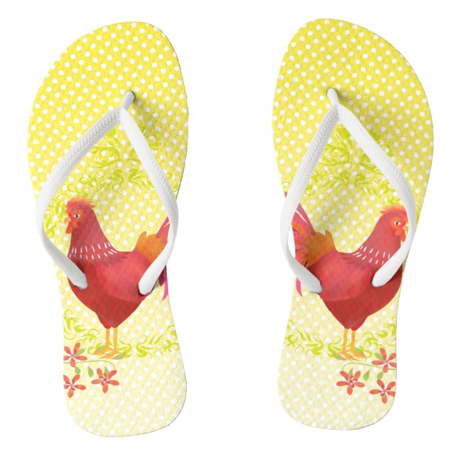 Chanclas Dosis de Polka Rooster Flip Flops amarillos (Plantilla)