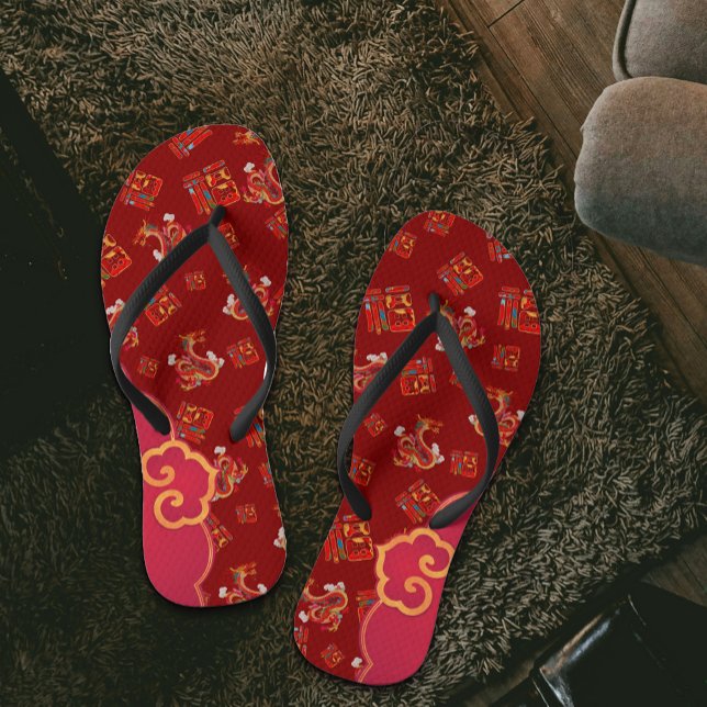 Chanclas Dragón de Año Nuevo chino rojo bendice buena fortu (Subido por el creador)