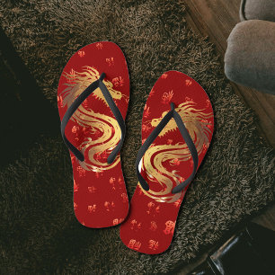 Chanclas Dragón Rojo de Oro 龍 regalo de Año Nuevo chino