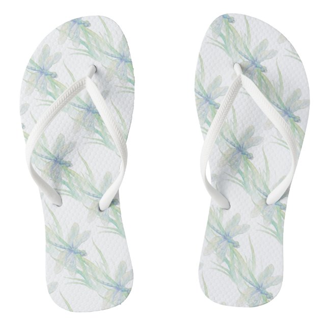 Chanclas Dragonfly acuarela en blues blandos y arte verde (Plantilla)