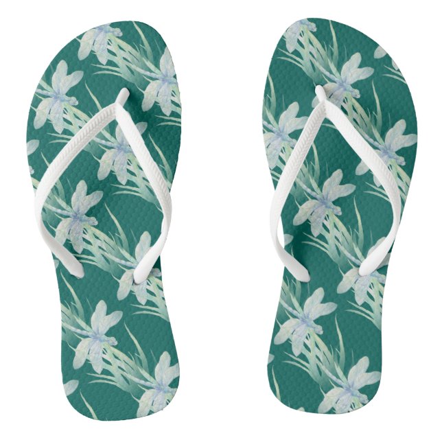 Chanclas Dragonfly acuarela en blues blandos y arte verde (Plantilla)