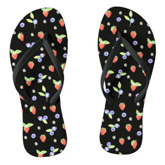 Chanclas Dulce patrón de arándano y fresa en acuarela azul