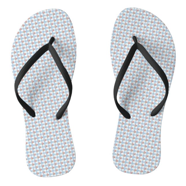 Chanclas Dulces 50s Retro Rosa Brote Azul Cuadro de Gingham (Plantilla)