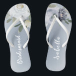 Chanclas Dúnior botánico floreciente dama de honor floral a<br><div class="desc">Acuarela floral botánica y vegetación en amarillo suave,  azul polvoriento y gris,  elegante y romántico,  grandes regalos personalizados de dama de honor</div>
