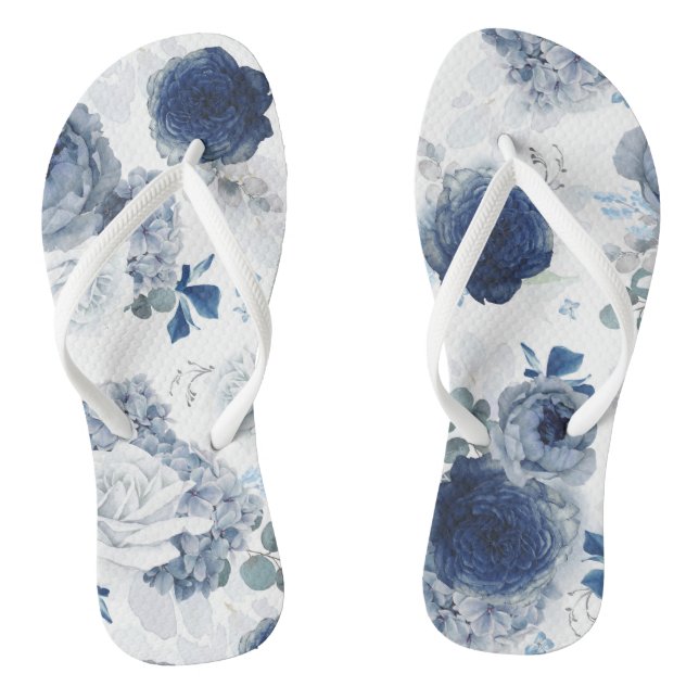 Chanclas Dusty and Navy Blue Floral Elegante botánico (Plantilla)