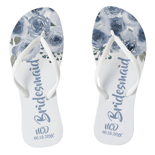 Chanclas Dusty Blue Sage Watercolor Peony Bridesmaid Favor (Plantilla)