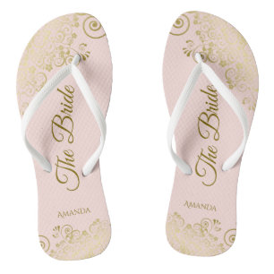 Chanclas El encaje dorado en Rubor Rosa la novia elegante b