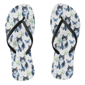 Chanclas El gato y las mariposas de Tuxedo cutáneo