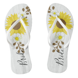 Chanclas El girasol de madera rústico de la novia florece