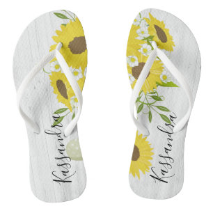 Chanclas El girasol de madera rústico florece flips-flopes