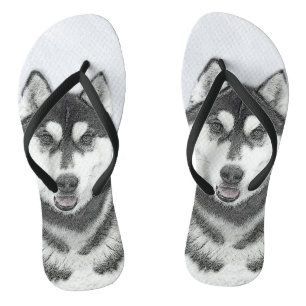 Chanclas El Husky Siberiano (blanco y negro) pinta arte de 