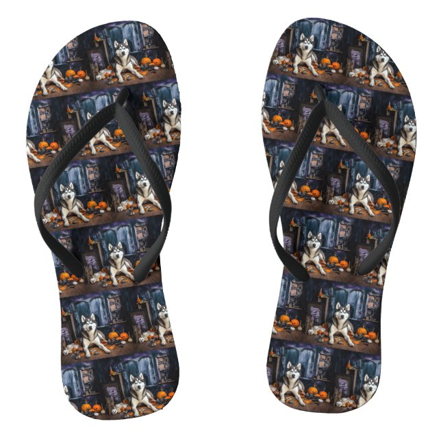 Chanclas El Husky Siberiano Calabaza Halloween Scary (Plantilla)